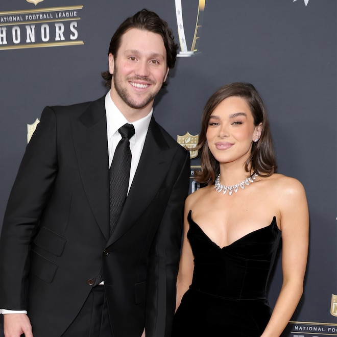 Josh Allen and Hailee Steinfeld arrive at the NFL Honors 2025